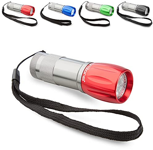 ANTEVIA - Lampe de poche LED |9 LEDS ultra puissantes & dragonne | PLUS DE 20 MODÈLES| Matière : Aluminium | Torche à piles | Couleur : Rouge (Lumosh)
