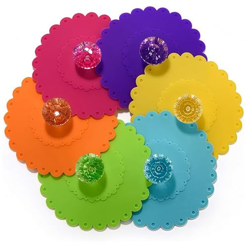 6PCS Silicone Cup Cover Reusable Anti-dust Cup Cover Creative Round Diamod Mug Cover Food-grade Glass Cup Lid (Color Random)