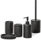 ZCCZ Lot de 5 Accessoires Salle de Bain Noir – Distributeur Savon, Support Brosse Toilette, Support Brosse à Dents, Gobelet, Porte-Savon – Ensemble Moderne et Élégant pour Organisation et Décoration