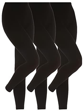 HEAT HOLDERS - 3 Pair Multipack Thermal Fleece Lined Leggings for Winter | Womens Thick Opaque Outdoor Footless Leggings (M, Black)