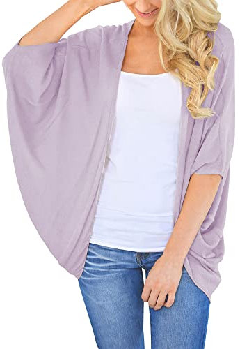 PRETTODAY Damen Sommer Chiffon Kimono Cardigans Fledermausärmel Sheer Schal Cover Ups, Flieder, Mittel