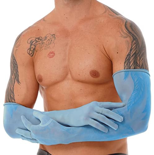 iiniim Mens Spandex Long Gloves Full Finger Dress-up Gloves Evening Party Dance Gloves Type B Blue One Size