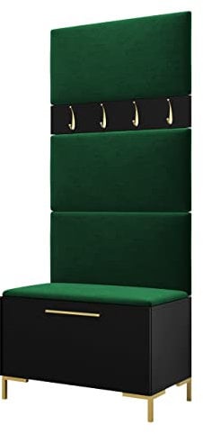 Mirjan24 Garderoben-Set Zinetto III, Schuhschrank + Kleiderhakenbrett + Gepolstertes Paneel/Wandpaneel, Kleiderhaken, Flurgarderobe, Wandgarderobe (Schwarz, Manila 35)