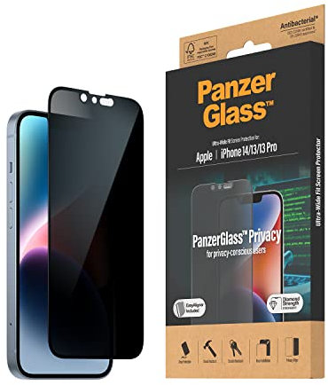 PanzerGlass™ Privacy-Filter Displayschutz für iPhone 14 | 13 | 13 Pro - gehärtetes iPhone Displayschutz Glas mit vollständiger Displayabdeckung und Sichtschutzfunktion - mit Positionierhilfe
