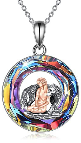 YAFEINI Wolf Kette Mädchen Kristall Wolf Anhänger Halskette 925 Sterling Silber Schmuck Geschenk für Damen Mädchen (Vulkanische Kristall Wolf Kette)