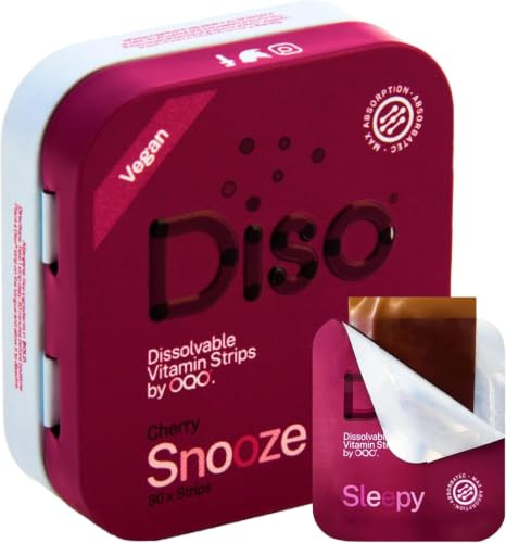 Diso Snooze Dissolvable Sleep Strips | Valerian, Chamomile & B6 | Vegan | Dissolvable Strips with Valerian, Chamomile & Vitamin B6 | No Pills, No Water | Vegan | 30 Strips