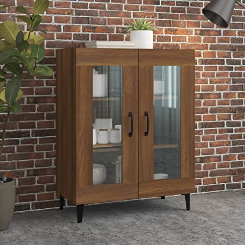 Tidyard Credenza Rovere Marrone, Armadietto in Vetro con Vetrina/Armadio con Ripiani, Mobile Cucina, e Buffet, Moderna, Mobiletto Multiuso 69,5x34x90 cm