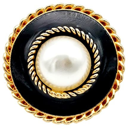 Goldgöre 5 Metall Knöpfe 23 mm schwarz gold mit Perle mit Öse zum Annähen
