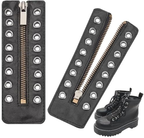 PH PandaHall 2pz Cerniera per Stivali con Lacci in Pelle 8 Occhielli in Metallo Cerniere, Stivali con Cerniera Nero Senza Cravatta Lacci per Scarpe per Uomini Donne Scarpe Fai da Te