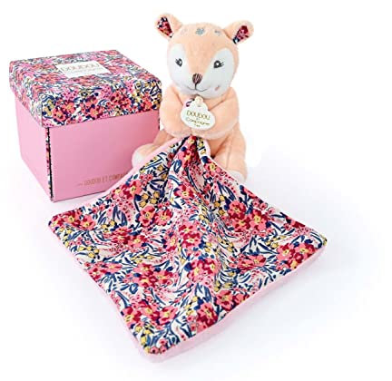 Doudou et Compagnie Boh'Aime – Pantin Rehkitz mit Kuscheltier – Box in Blumenform – Beige – 12 cm – Geschenkidee zur Geburt für Mädchen und Jungen – DC4017