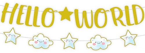 DIWULI Hello World Girlande Blau – Baby Shower Junge Deko