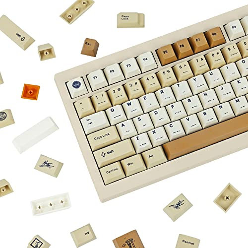 143 Tasten Keycaps Retro Briefmarken PBT Cherry Profile Dye-Sublimation Geeignet für Mechanische Gaming-Tastatur für Cherry MX Switches Weiß und Beige Stamp