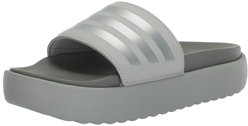 adidas Women's Adilette Platform Slide Sandal, Grey/Silver Metallic/Solid Grey, 7.5 UK