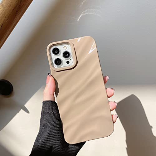 QLTYPRI Compatible with iPhone 13 Case/iPhone 14 Case, Cute Wave Water Ripple Pattern Phone Cover for Girls Women,Slim Glossy Soft Silicone TPU Bumper Shockproof Protective Phone Cover - Brown