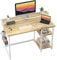 GreenForest Office Desk with Full Monitor Stand,100 cm Home Computer Desk with Reversible Storage Shelves,Small Study Desk with Headphone Hook and Cup Holder,Oak