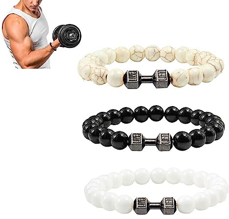 NAKEAH Gymheads Armband, Hantel-Armband für Männer und Frauen, Naturstein-Hantel-Perlen-Armband-Set (C)