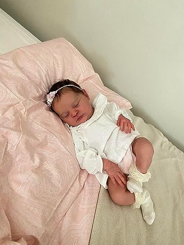 Anano Schlafende Reborn Baby Mädchen 19-Zoll Reborn Puppe Mit Haaren Lebensechte Junge Wie EIN Echtes Baby Realistische Babypuppe Echte Silikon Babypuppen Geschenksets Für Jungen