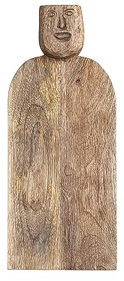 Creative Co-Op Medium Hand-Carved Mango Wood Slicer Face Handle Design and Combed Finish, Natural Cheese and Cutting Board