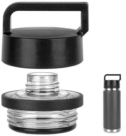Linkidea Water Bottle Lid with Handle Compatible with YETI Rambler Bottle 18oz/26oz/36oz/46oz/64oz Chug Cap, Water Bottle Chug Replacement Cap Lid (Black)