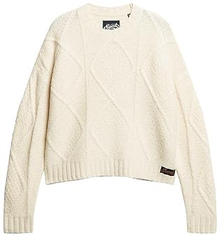 Superdry Damen Grobstrickpullover mit Zopfmuster Kokosnussmilch Weiß 38