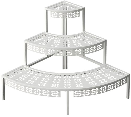 aboxoo 3-stöckiger Pflanzenständer, halbrund, Blumentopf-Organizer, Viertel-Rund, Outdoor-Aufbewahrungsregale, Metall-Eckregal, Pflanzgefäß, Leiter, Pflanzenständer für den Innenbereich