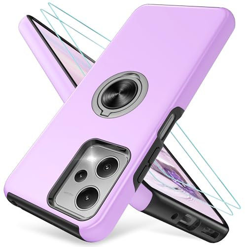 Handyhülle für Redmi Note 12 5G Hülle mit 2 Stück Displayschutzfolie,TPU+PC Schutzhülle,Drehbarer Fingerring Ständer Stoßfest Schutzhülle fur Xiaomi Redmi Note 12 5G / Poco X5 5G Handyhülle-Violett