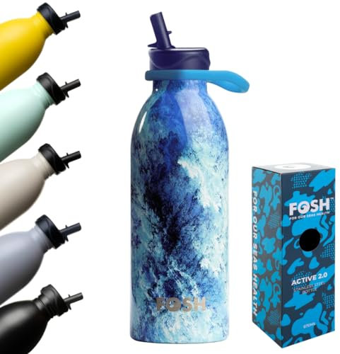 Vital 2.0 Storm Bouteille d'eau en acier inoxydable avec paille - 500 ml - Double paroi isotherme sous vide - Sans BPA - Bouteille thermique pour 12 heures chaudes/24 heures froides - Bouteille d'eau