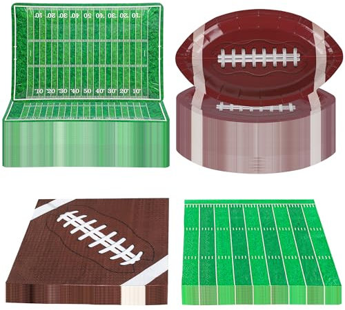 96 PCS Football Party Supplies Football Party Tableware Set Football Paper Plate and Napkin Kit Football Sports Party Decorations for Birthday Super Bowl Game Party