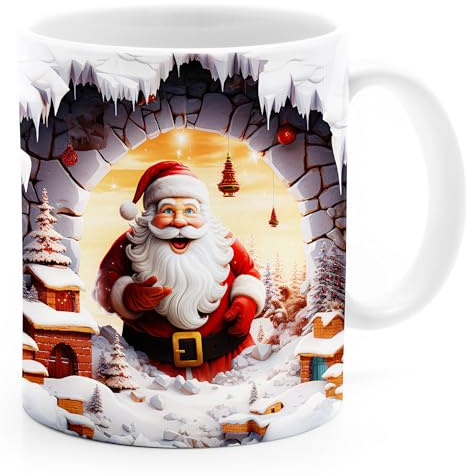 MoonWorks® Tasse Weihnachten 3D Illusion Katze Schneemann Weihnachtsmann Wintertasse XMAS Weiss standard