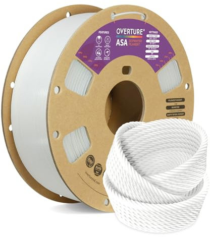 OVERTURE ASA Filament 1.75mm, Spule 1kg (2.2lbs), Maßgenauigkeit +/- 0.03 mm, für 3D Drucker (Weiß)