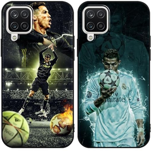 [2 Stück] Handyhülle für Samsung Galaxy A12 Hülle 6,5, Schutzhülle Soccer Star Fußball Fußballspieler Muster Silikon TPU Kratzfest Stoßfest Handyhülle Cover Case HandyCover für Samsung A12,M1