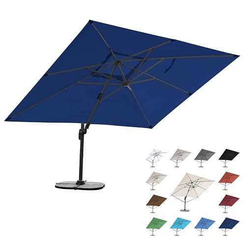 RS Trade 3x4 m Sonnenschirm 4-fach axial und 5-fach horizontal neigbar inkl. Schutzhülle & Windsicherung 360 Grad drehbar Ampelschirm Marktschirm Gartenschirm 300 x 400 cm mit Aluständer
