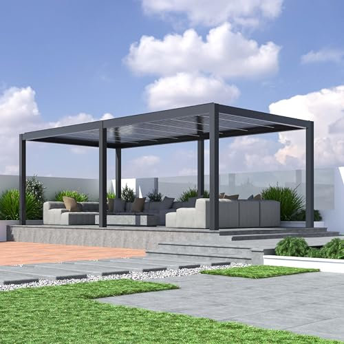 Pratt & Söhne Tonnelle de jardin avec lamelles de toit électriques 6 x 4 m – Toit de terrasse stable en aluminium avec éclairage LED – Pergola imperméable – Anthracite