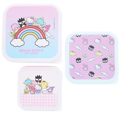 Hello Kitty Storage Pots | Set of 3 Small Storage Tubs with Lids | Cute Kitchen & Desk Organisers | Hello Kitty Gifts & Stationery