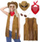 Antsparty Cowgirl Kostüm Set, Cowboy Kostüm Set Enthält Westen Mütze Schal Cosplay Kostümzubehör Partyhut Partyhalstuch Accessoires für Karneval Fasching JGA Urlaub Herren Damen (Denim-Farbe, M)