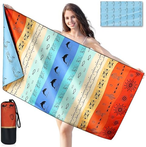 Joyoldelf Strandtuch Mikrofaser Handtuch Badetuch - 180x90 cm Strandtücher Schnelltrocknend Strandhandtuch Groß, Leichtes und Dünnes Tragbares Microfaser Handtücher Sandfrei（Bunte Wüste）
