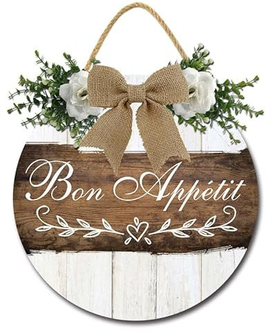 Geroclonup Panneau de cuisine « Bon appétit » - Décoration murale ronde en bois rustique à suspendre pour décoration d'intérieur, salle à manger - 28 cm