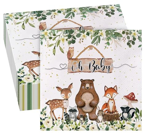 GROVBLE Baby Shower Napkins, Pack of 40 Oh Baby Napkins with Carry Animal Decoration, Ideal for Child and Baby Shower, Boy and Girl Accessories Decoration, 33 x 33 cm