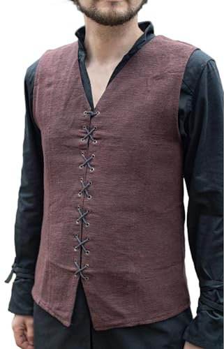 Burgschneider Mittelalter Weste Herren Maron 100% Baumwolle - Ärmellose historische Gewandung für LARP Cosplay & Mittelaltermarkt