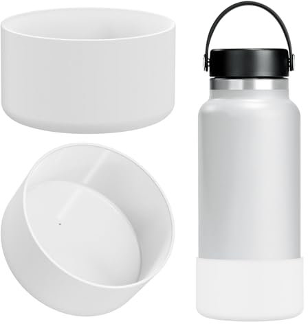 Linkidea Water Bottle Boot Compatible with Hydro Flask Wide Mouth Flex Cap/Straw Lid/Chug Cap 32oz/40oz, Silicone Bottle Bottom Sleeve Cover Protector, Bottle Bumper (White / 2 Pack)
