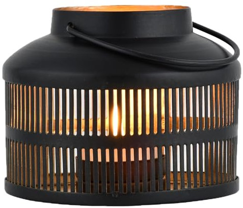 Marrakesch Skandinavische Deko Teelichthalter rund aus Metall 10cm groß schwarz Gold | Windlicht Solta als Frühling Wohnzimmer Tisch Deko | Exquisite Kerzenständer für Teelichter als Dekoration