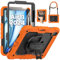 SEYMAC Coque pour iPad Air 11 Pouces 2024 M2 (6e Gén), Antichoc avec Protecteur d'Écran, Support Rotatif 360°, Dragonne, Bandoulière et Porte-Stylo - Orange