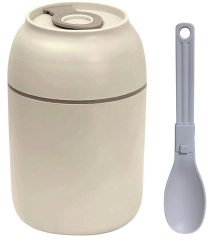 FaAmour Thermobehälter für Essen, 500ml Edelstahl Thermos Essensbehälter mit klappbarem Löffel und Tragering, Thermo Lunchbox für Joghurt Müsli, Babynahrung, Suppe, Porridge,Beige