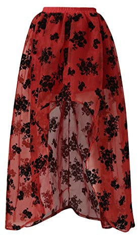 Plissee Rock Damen Midi Damen Blumen Hohe Taille Elastischer Gürtel Casual Mesh Poncho Damen Unregelmäßiger Rock Blasenrock Flieder (Red, S)