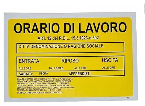 Cartello Segnaletico Orario di Lavoro in PVC 30X20CM