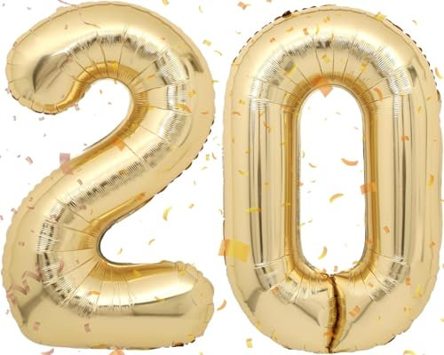 Luftballon 20.Geburtstag Weiß Gold,XXL Riesen Weiß Gold Folienballon 20 für Frauen,40Luftballon 20. Geburtstag,Zahlen 2 und 0 Folienballon für 20 Jahre Geburtstagsdeko Jubiläum Party Dekoration