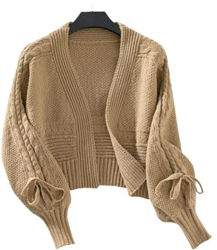 LWLZVDUD Strickjacke Damen Kurze Bogengestricke Strickjacke Frauen Herbst Outdoor All-Match Long Sleeve Pullover Top-Khaki-s