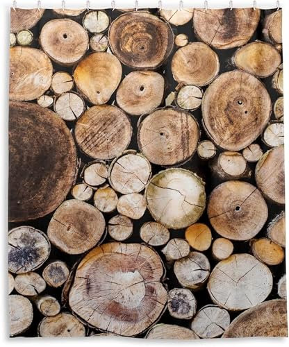 TACOKI 3D Duschvorhang 240x200 Holz Duschvorhang Holz Bad Vorhang Antischimmel Wasserdicht Duschvorhänge Textil Polyester für Badezimmer Badewannen mit 12 Haken #8071