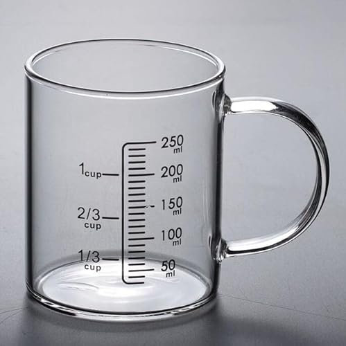 Taza medidora, vidrio transparente 250 ml Taza medidora de vidrio for café, leche, harina, líquido, taza medidora de cocina, taza mezcladora, taza de agua, utensilios de cocina, herramientas for cocin