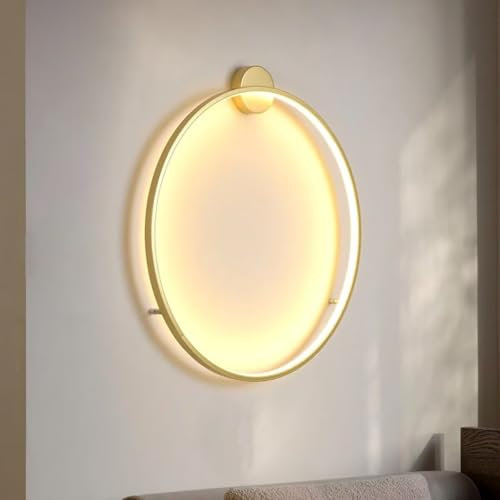 AstrizLamp Kreis Wandleuchte 60cm Gold Minimalistische Runde Wandlampe Große Indirektes Licht Dimmbar Wohnzimmer LED Ring Wandleuchten verdrahtet, für Geschäft Büro Cafe Flur Arbeitszimmer